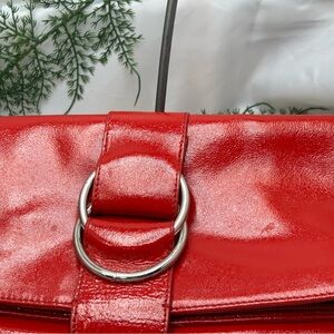 HOBO International Beautiful red Leather Clutch with Black/White Plaid lining